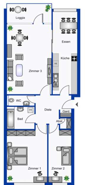 Vermiete gemütliche 3 2024 ZW / Küche / Diele Bad WC / Gäste-WC /